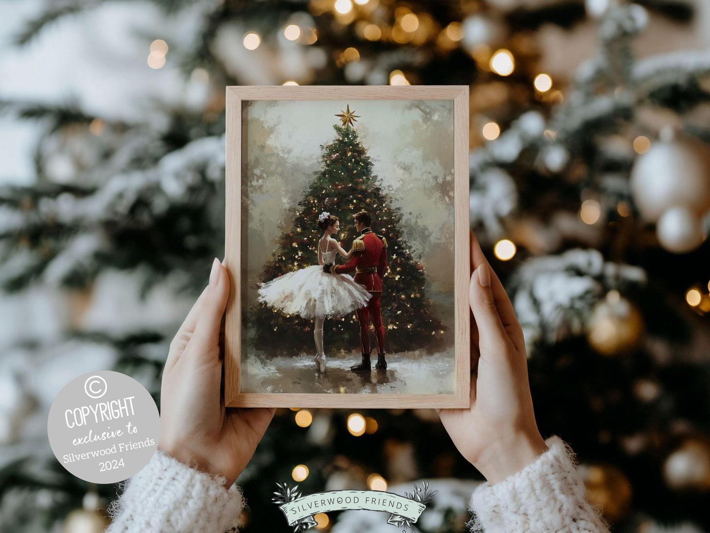 Nutcracker Ballet Christmas Print, Ballerina Christmas Printable Wall Art, Festive Christmas Holiday Hosting Decor, Xmas Tree Digital Print