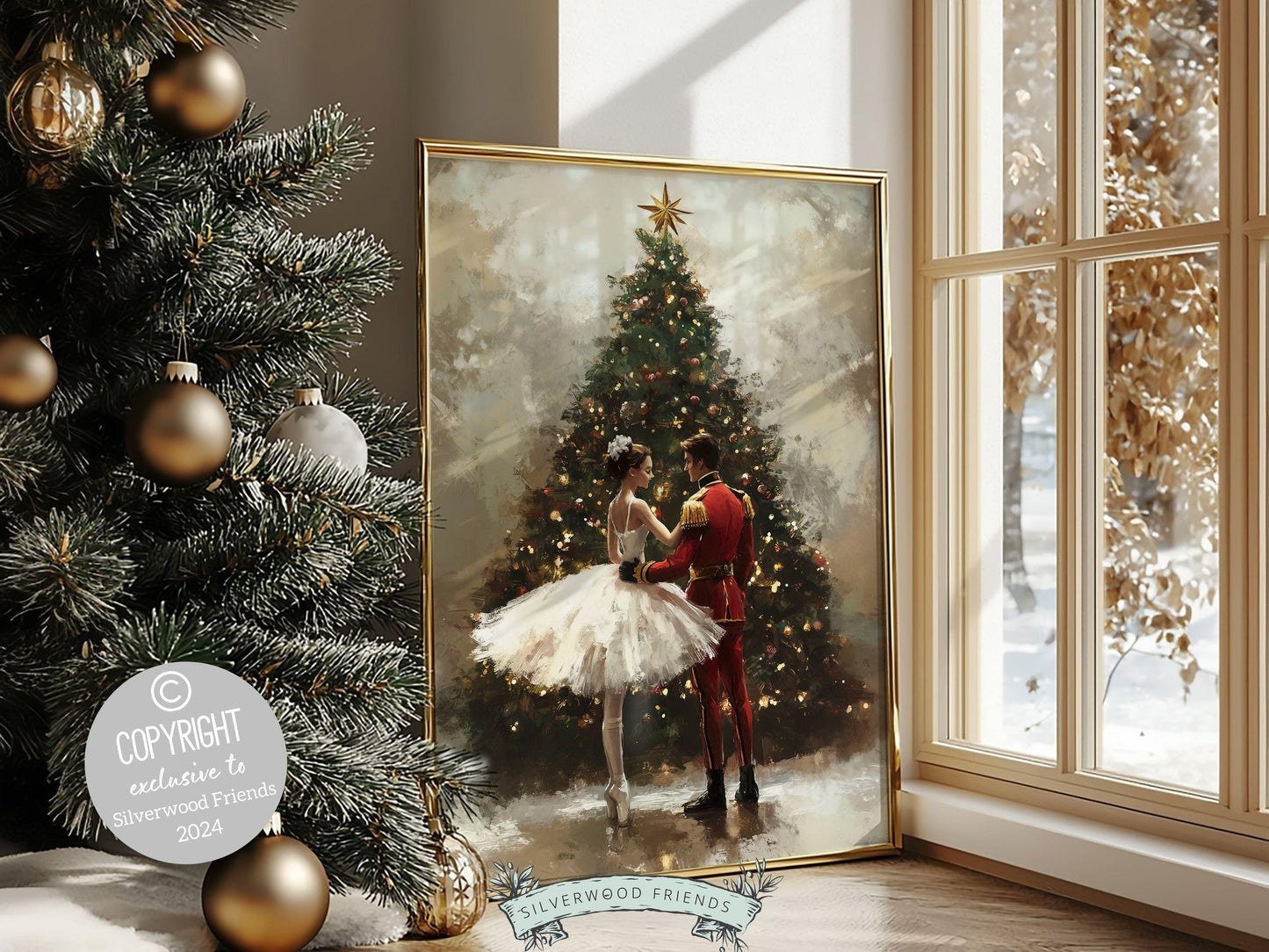 Nutcracker Ballet Christmas Print, Ballerina Christmas Printable Wall Art, Festive Christmas Holiday Hosting Decor, Xmas Tree Digital Print