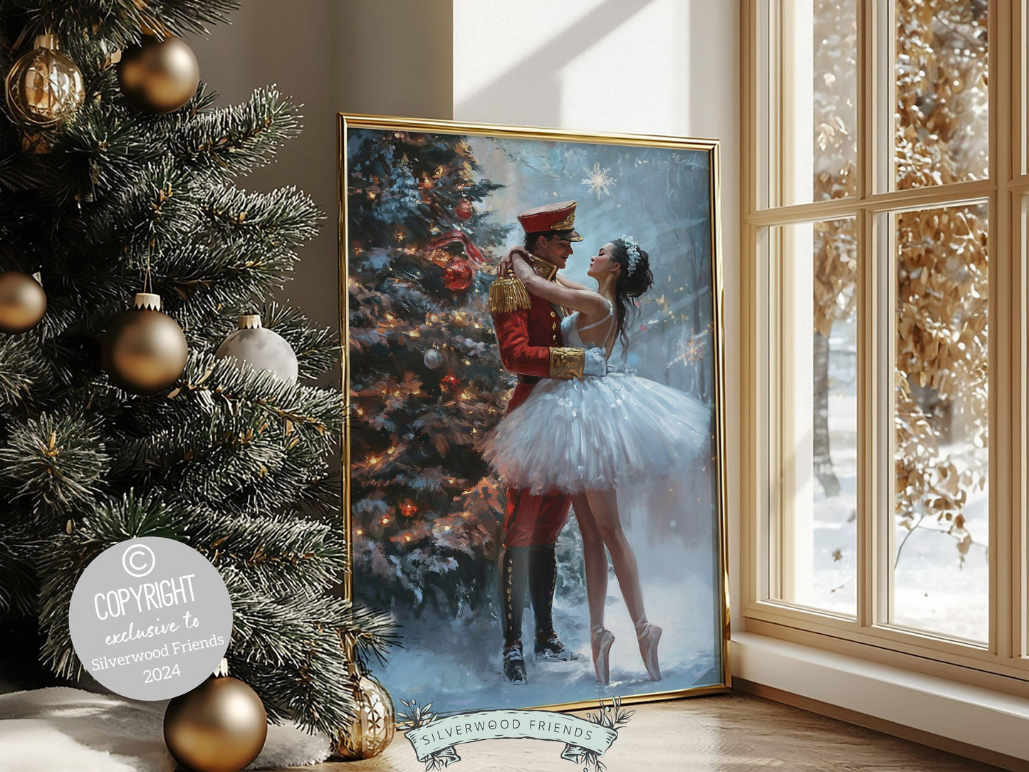 Nutcracker Ballet Christmas Print, Ballerina Christmas Printable Wall Art, Festive Christmas Holiday Hosting Decor, Xmas Tree Digital Print
