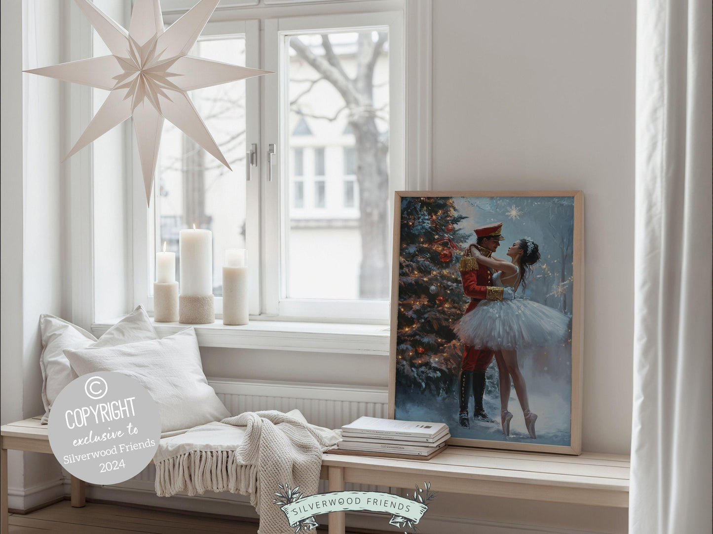 Nutcracker Ballet Christmas Print, Ballerina Christmas Printable Wall Art, Festive Christmas Holiday Hosting Decor, Xmas Tree Digital Print