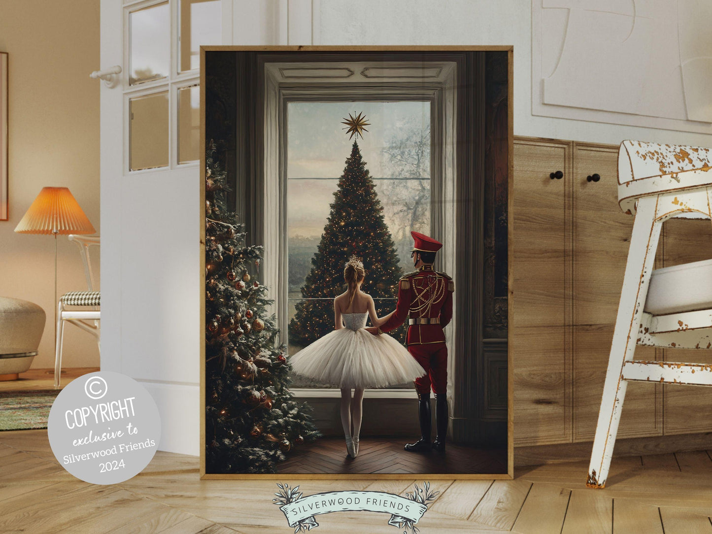 Nutcracker Ballet Christmas Print, Ballerina Christmas Printable Wall Art, Festive Christmas Holiday Hosting Decor, Xmas Tree Digital Print