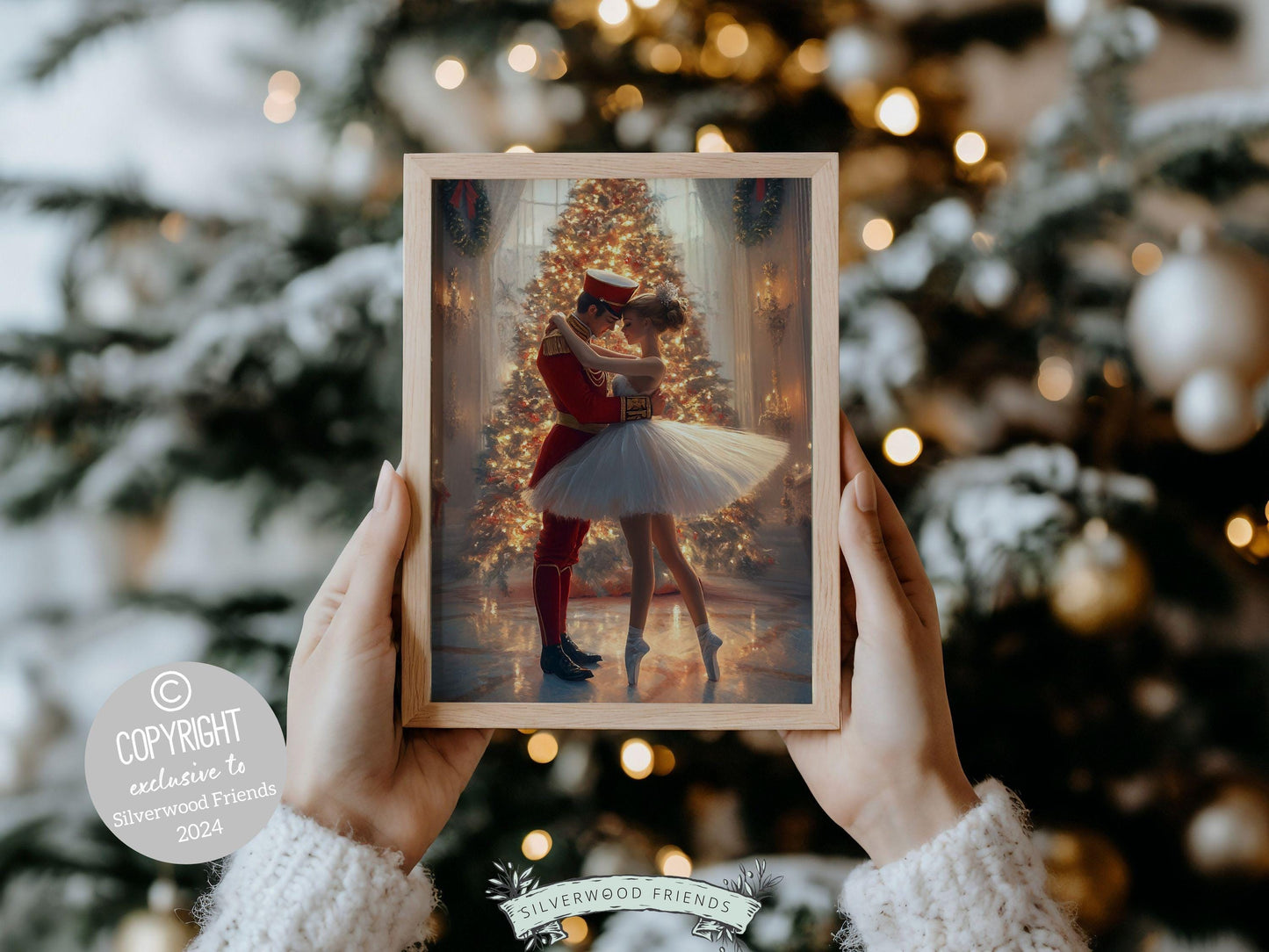Nutcracker Ballet Christmas Print, Ballerina Christmas Printable Wall Art, Festive Christmas Holiday Hosting Decor, Xmas Tree Digital Print