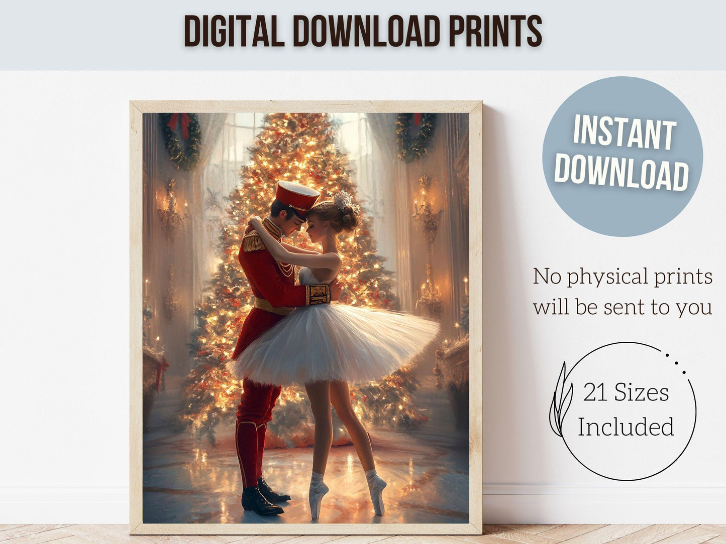 Nutcracker Ballet Christmas Print, Ballerina Christmas Printable Wall Art, Festive Christmas Holiday Hosting Decor, Xmas Tree Digital Print
