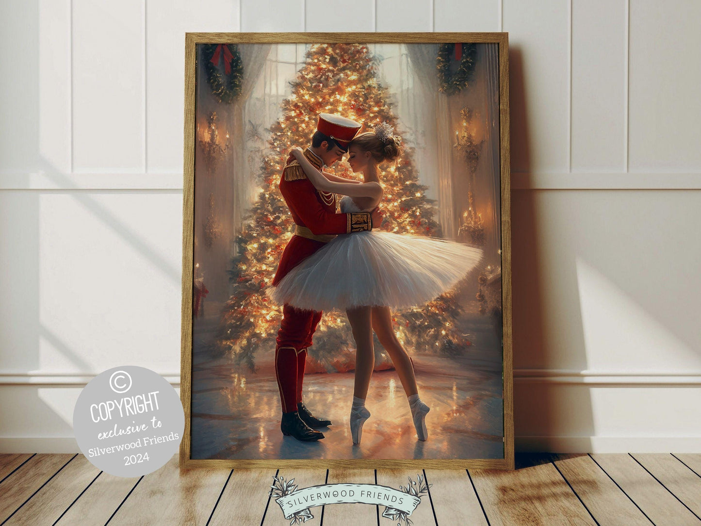 Nutcracker Ballet Christmas Print, Ballerina Christmas Printable Wall Art, Festive Christmas Holiday Hosting Decor, Xmas Tree Digital Print