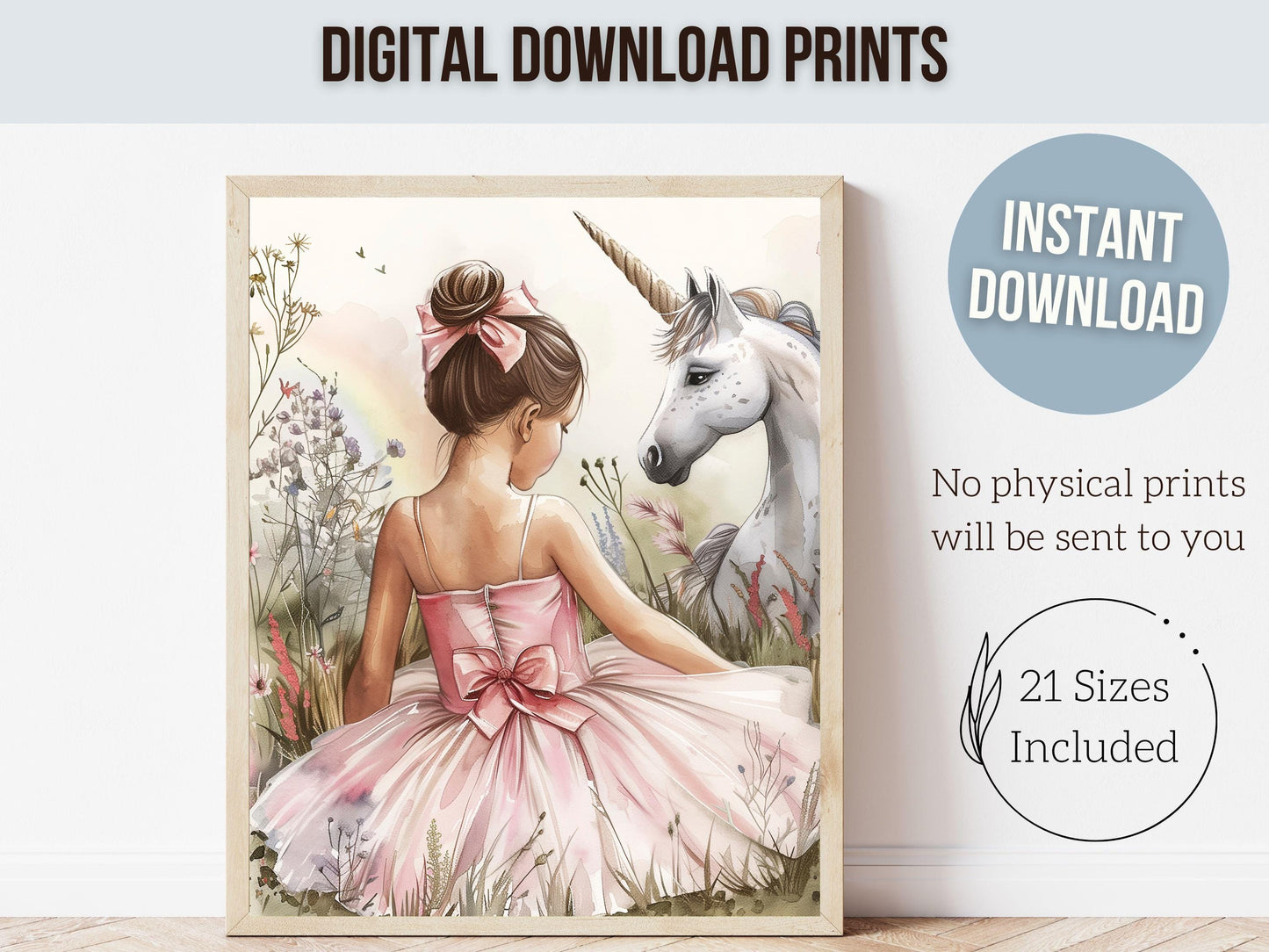 Baby Girl Unicorn Nursery Print, Unicorn Ballerina Nursery Decor, Wildflower Nursery Wall Art, Floral Ballet Fantasy Nursery Digital Print