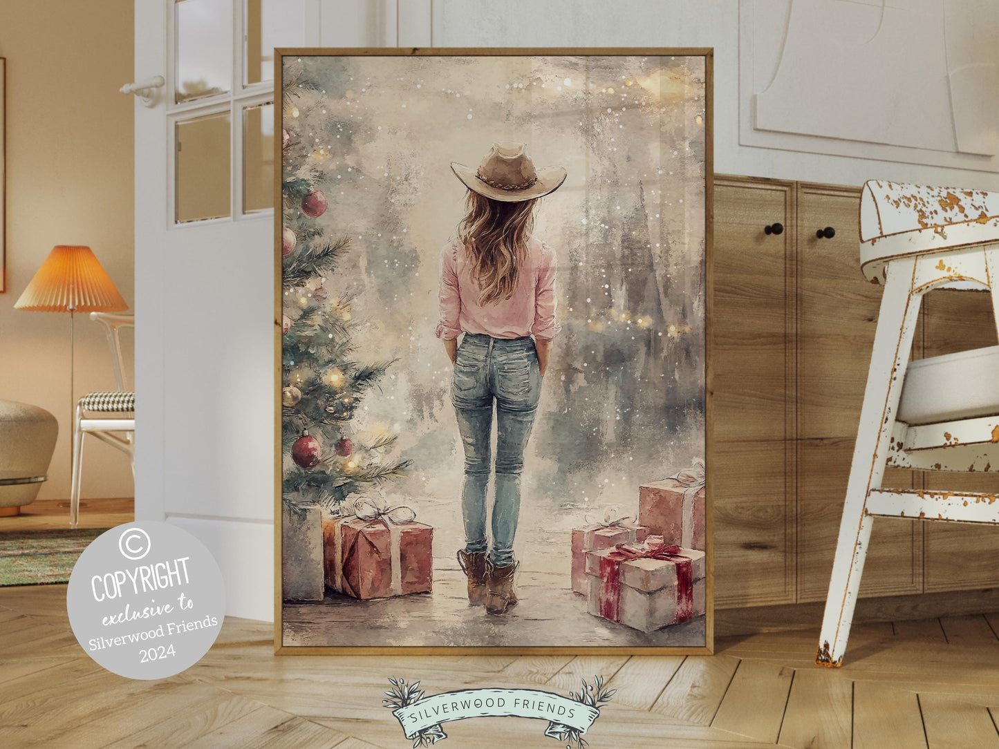 Cowgirl Christmas Print, Cowgirl Nursery Decor, Baby Girl Western Christmas Nursery Decor, Western Cowgirl Christmas Keepsake Digital Print