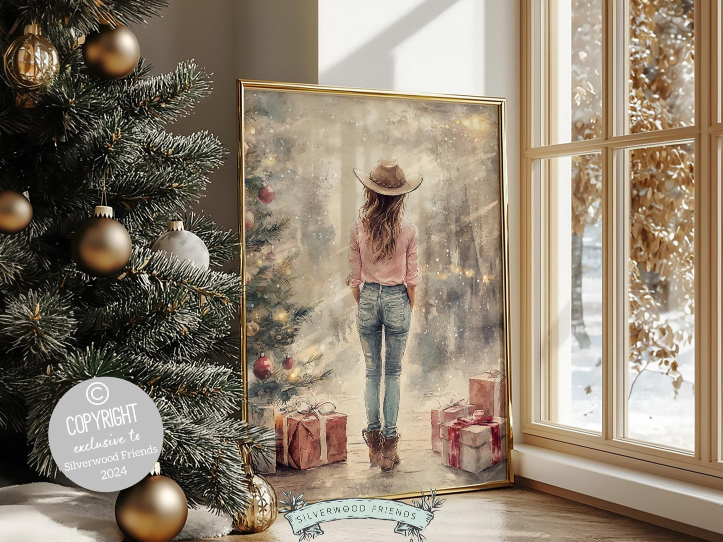 Cowgirl Christmas Print, Cowgirl Nursery Decor, Baby Girl Western Christmas Nursery Decor, Western Cowgirl Christmas Keepsake Digital Print