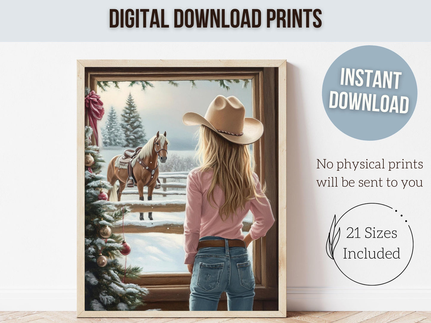 Cowgirl Horse Christmas Print, Cowgirl Nursery Decor, Baby Girl Western Horse Nursery Decor,Festive Western Christmas Keepsake Digital Print