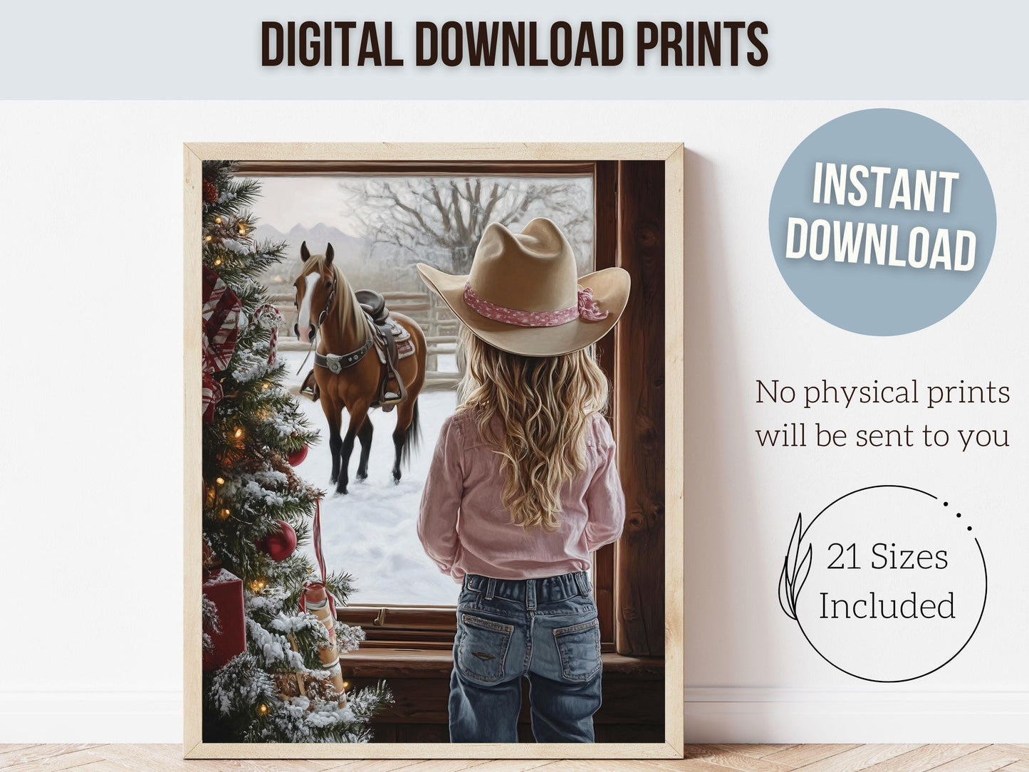 Cowgirl Horse Christmas Print, Cowgirl Nursery Decor, Baby Girl Western Horse Nursery Decor,Festive Western Christmas Keepsake Digital Print