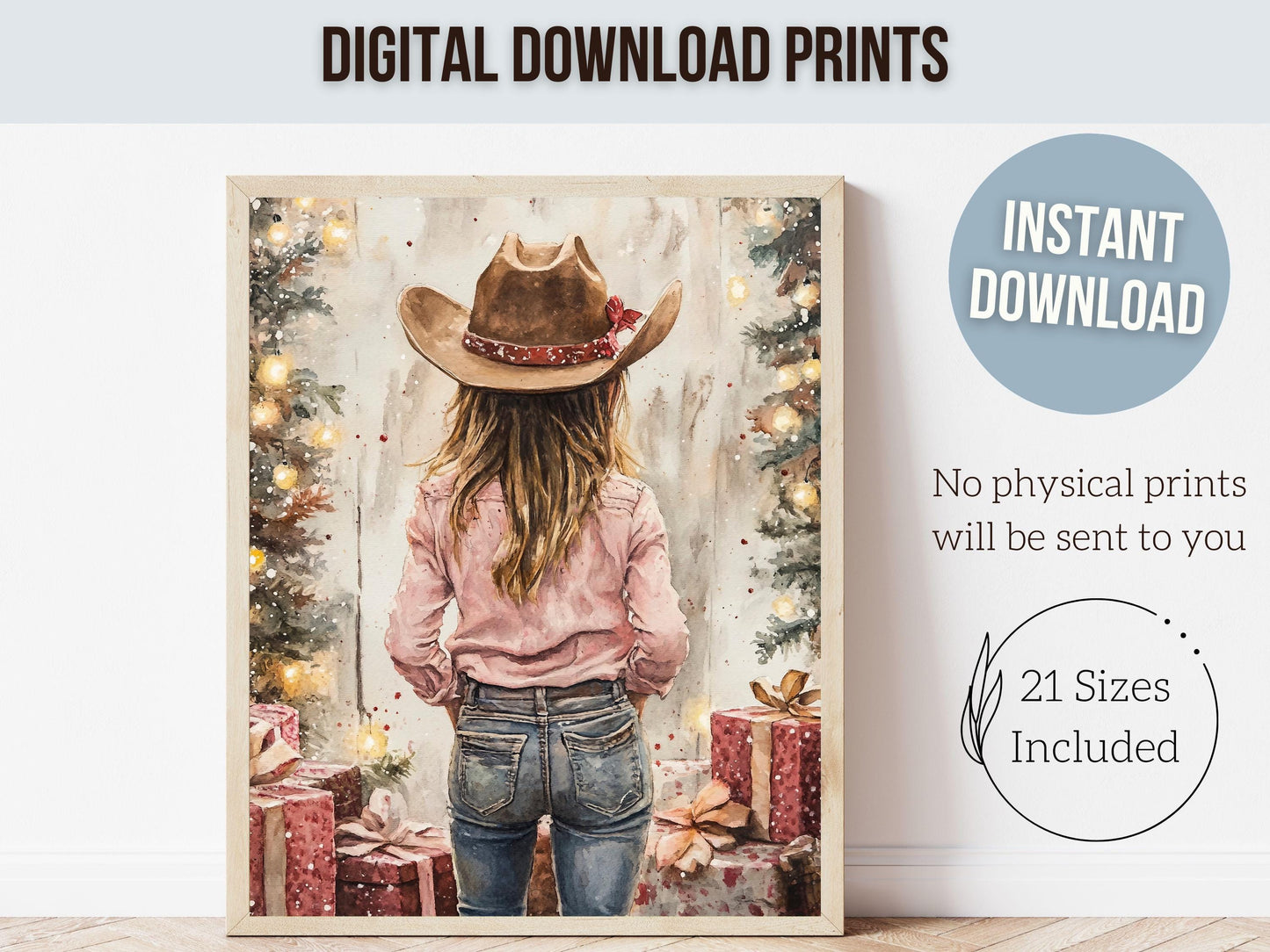 Cowgirl Christmas Print, Cowgirl Nursery Decor, Baby Girl Western Christmas Nursery Decor, Western Cowgirl Christmas Keepsake Digital Print