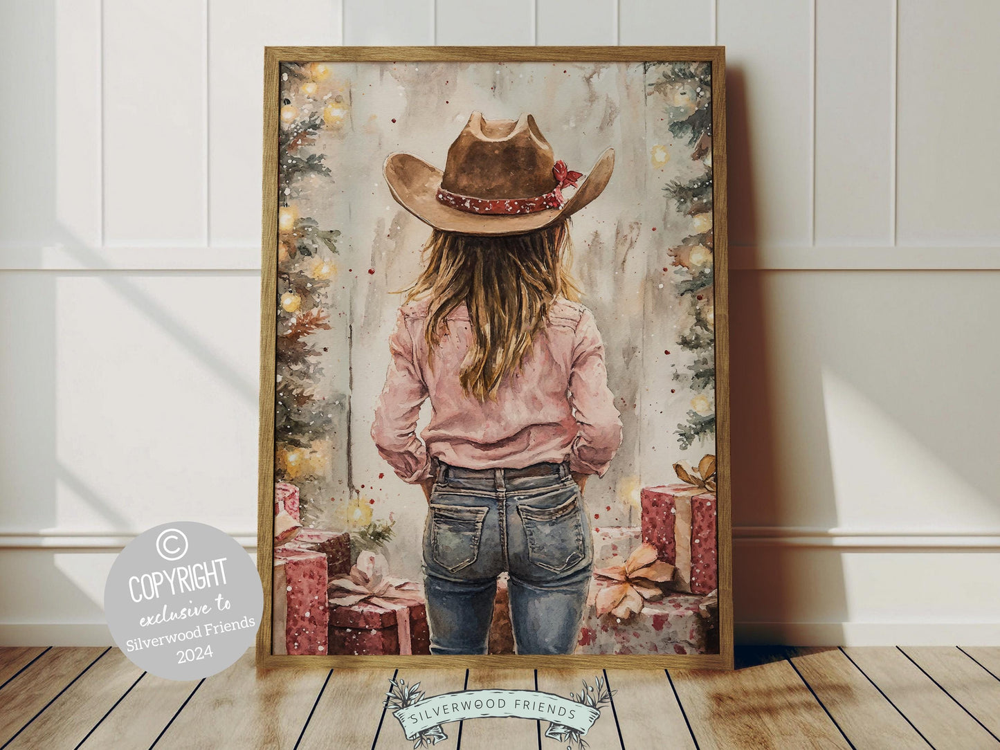 Cowgirl Christmas Print, Cowgirl Nursery Decor, Baby Girl Western Christmas Nursery Decor, Western Cowgirl Christmas Keepsake Digital Print