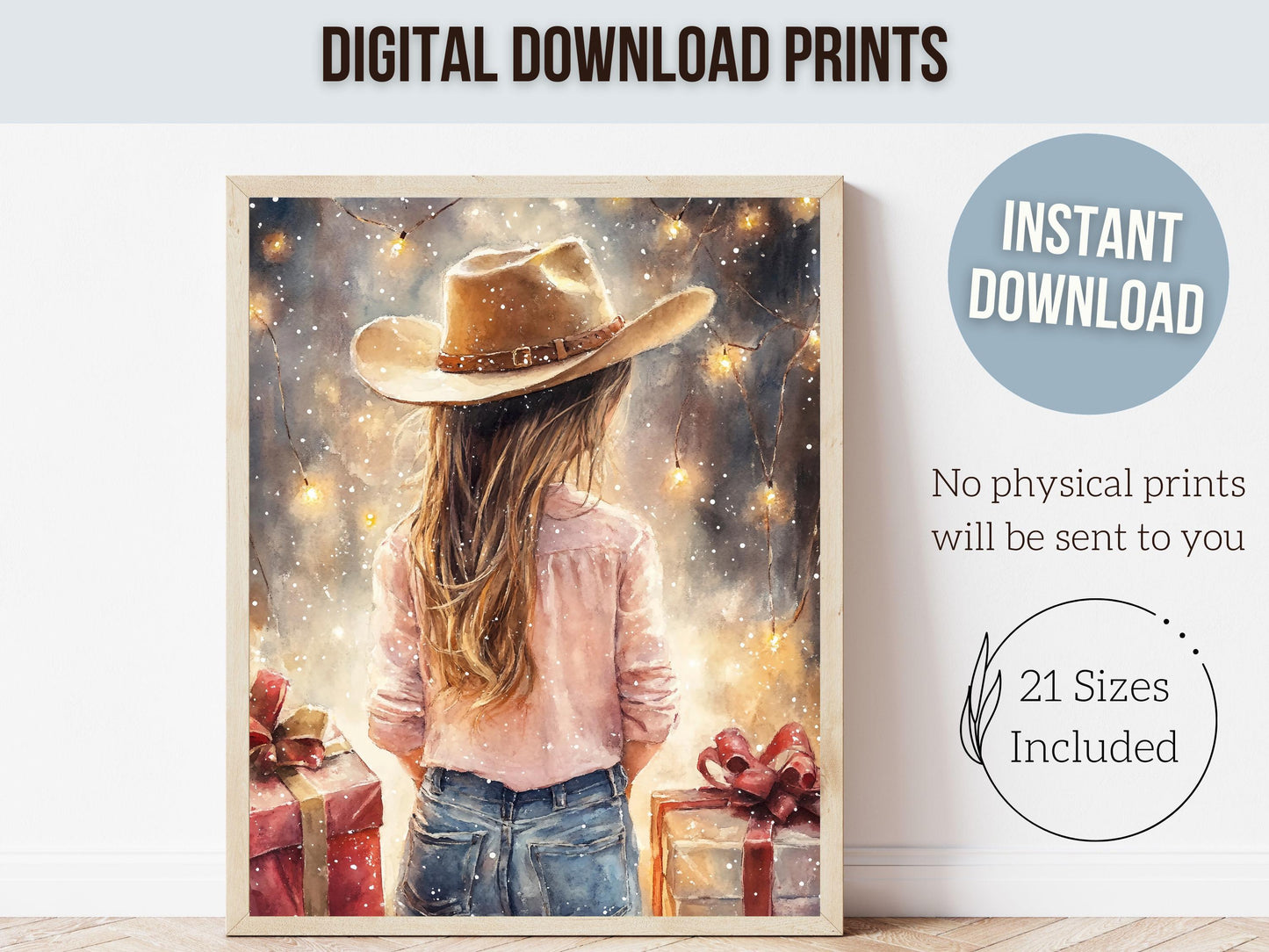 Cowgirl Christmas Print, Cowgirl Nursery Decor, Baby Girl Western Christmas Nursery Decor, Western Cowgirl Christmas Keepsake Digital Print