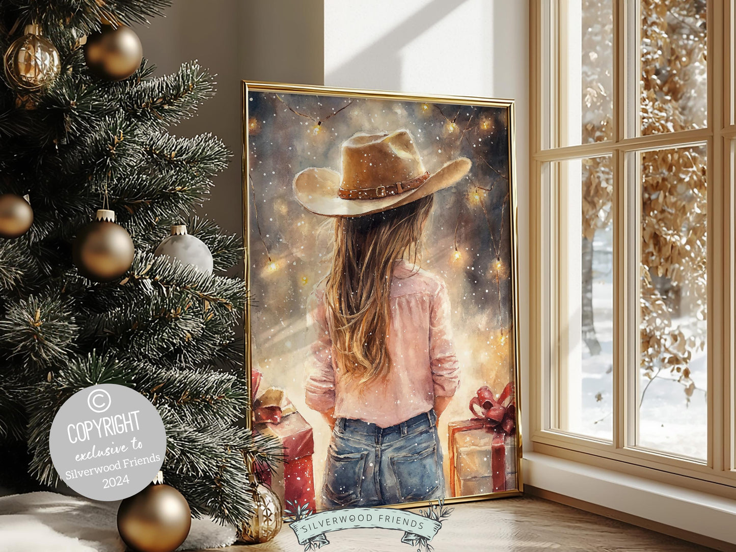Cowgirl Christmas Print, Cowgirl Nursery Decor, Baby Girl Western Christmas Nursery Decor, Western Cowgirl Christmas Keepsake Digital Print
