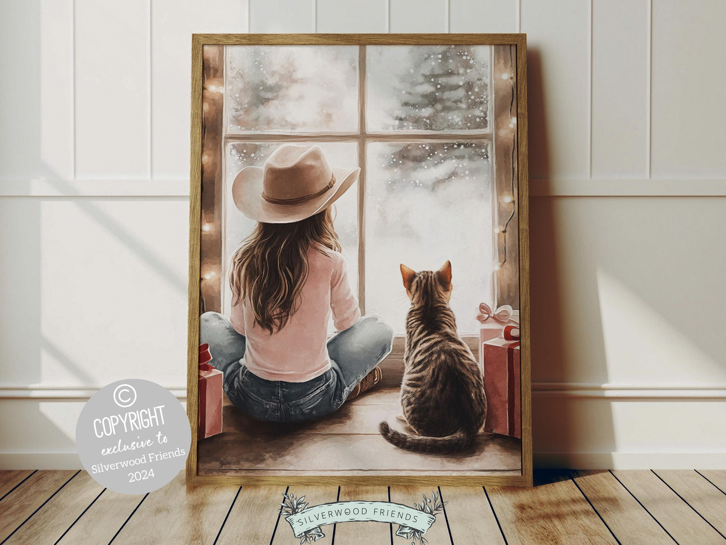 Cowgirl Country Christmas Cat Print, Cowgirl Nursery Decor, Baby Girl Western Christmas Nursery Decor,Christmas Cat Lover Gift Digital Print