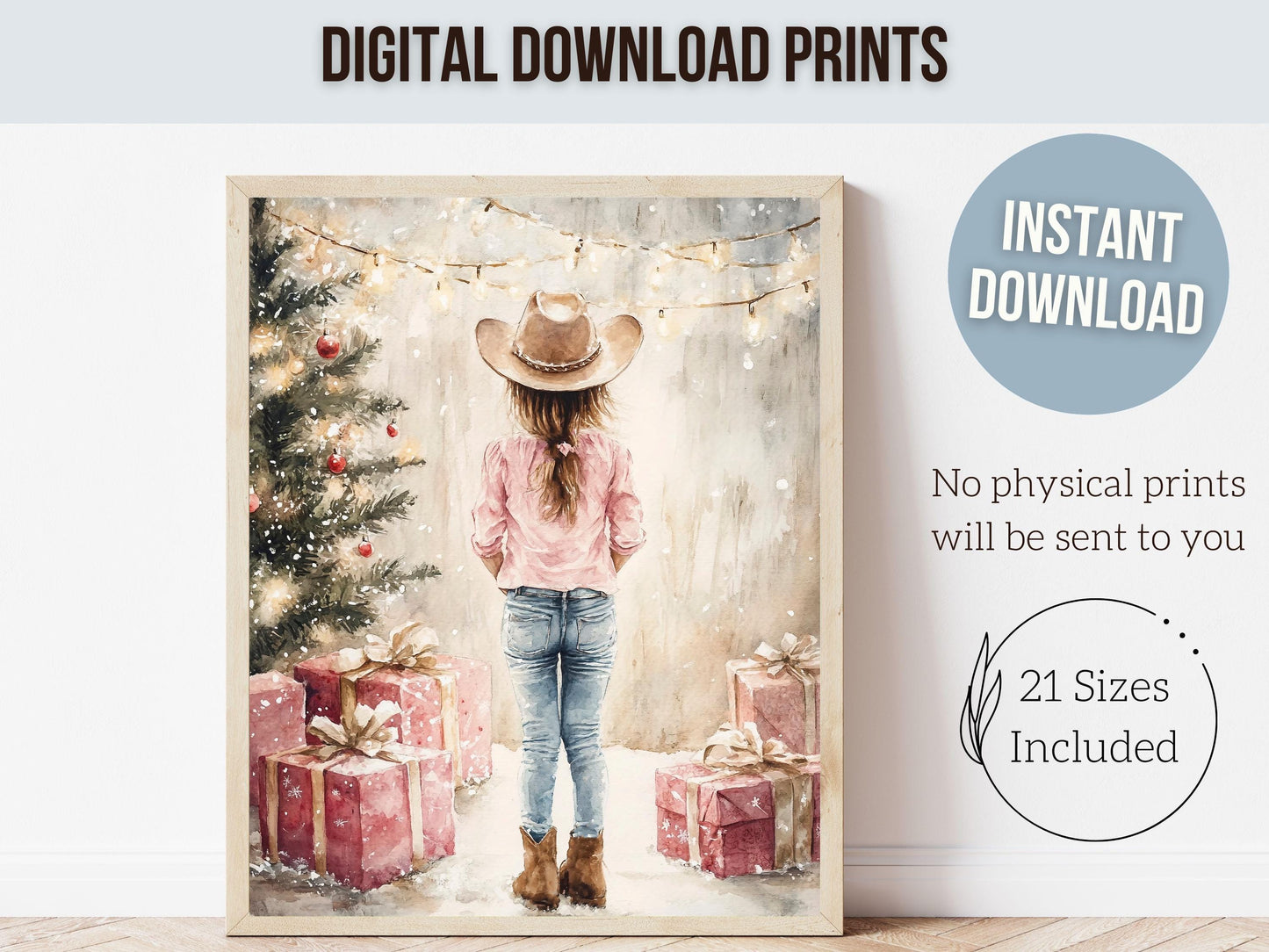 Cowgirl Christmas Print, Baby Girl Western Cowgirl Christmas Nursery Decor, Toddler Girls Room Christmas Printable Wall Decor Digital Print