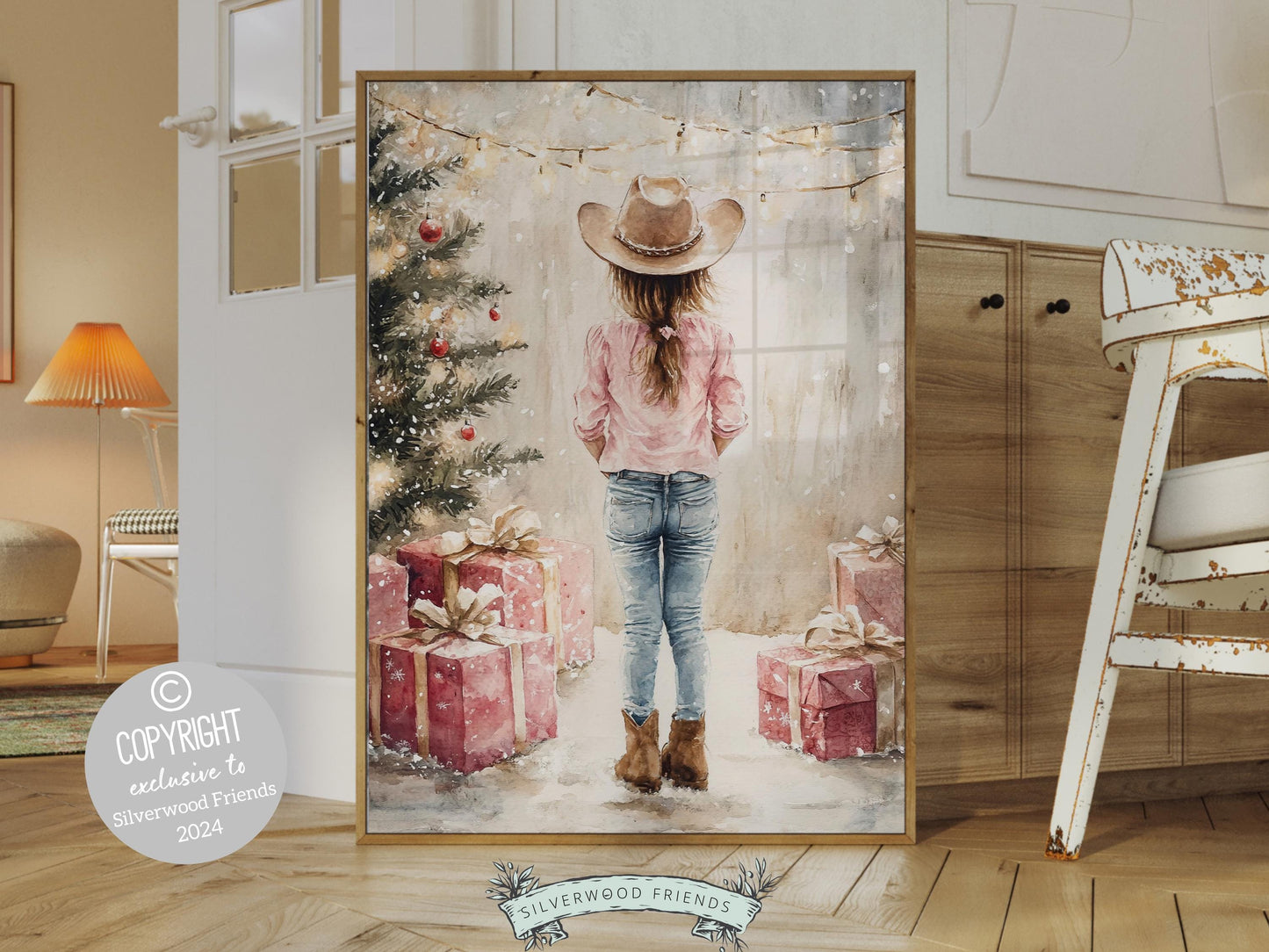 Cowgirl Christmas Print, Baby Girl Western Cowgirl Christmas Nursery Decor, Toddler Girls Room Christmas Printable Wall Decor Digital Print