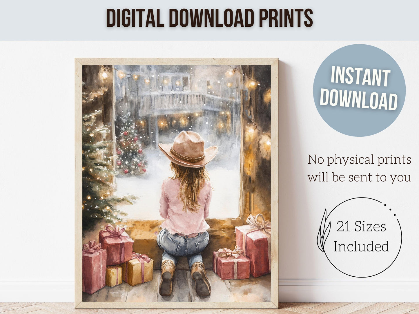 Cowgirl Christmas Print, Girl's Western Christmas Bedroom Decor, Festive Christmas Holiday Decor, Kids Christmas Keepsake Gift Digital Print