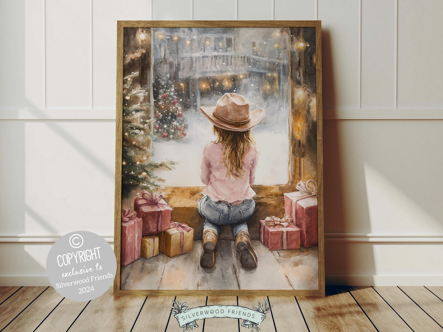 Cowgirl Christmas Print, Girl's Western Christmas Bedroom Decor, Festive Christmas Holiday Decor, Kids Christmas Keepsake Gift Digital Print