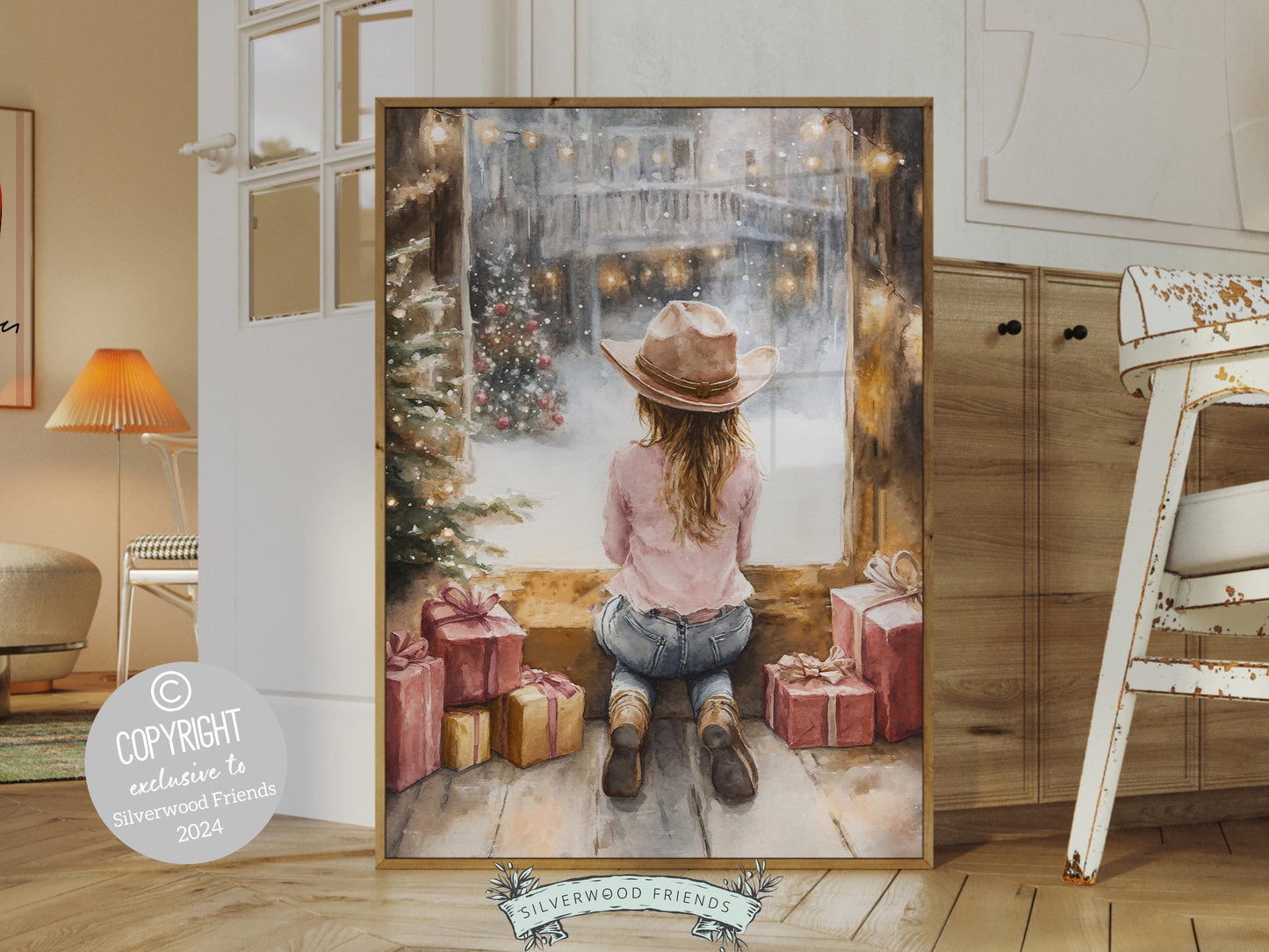 Cowgirl Christmas Print, Girl's Western Christmas Bedroom Decor, Festive Christmas Holiday Decor, Kids Christmas Keepsake Gift Digital Print