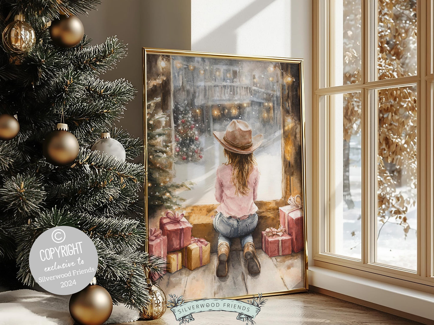 Cowgirl Christmas Print, Girl's Western Christmas Bedroom Decor, Festive Christmas Holiday Decor, Kids Christmas Keepsake Gift Digital Print