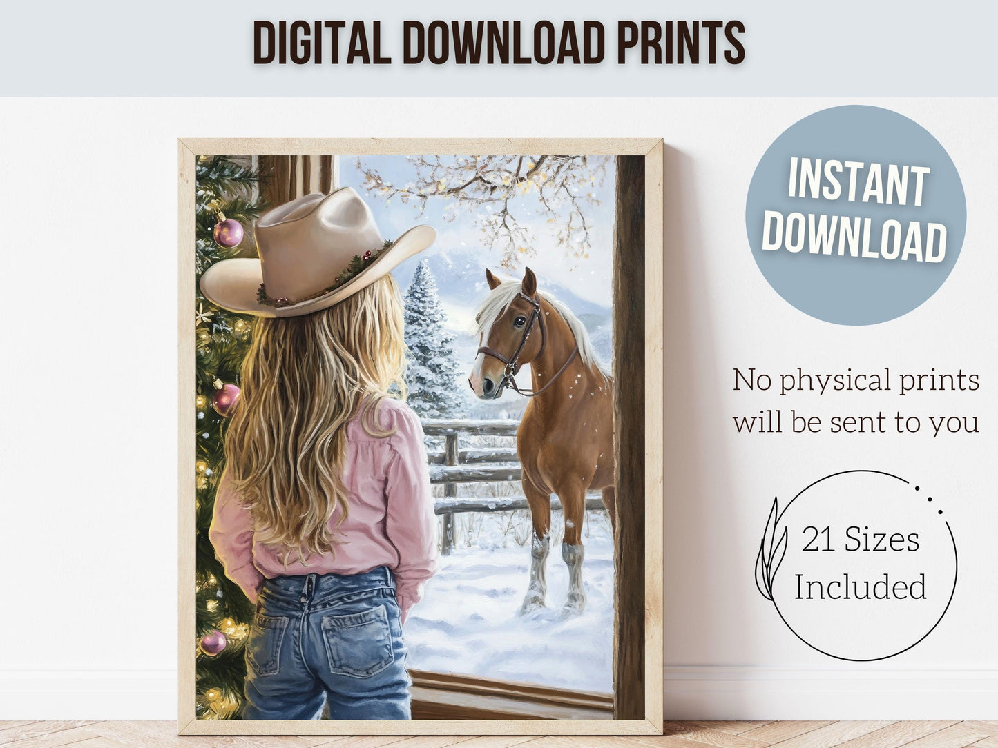 Cowgirl Christmas Print, Cowgirl Nursery Decor, Baby Girl Western Christmas Nursery Decor,Little Cowgirl Pink Horse Wall Decor Digital Print