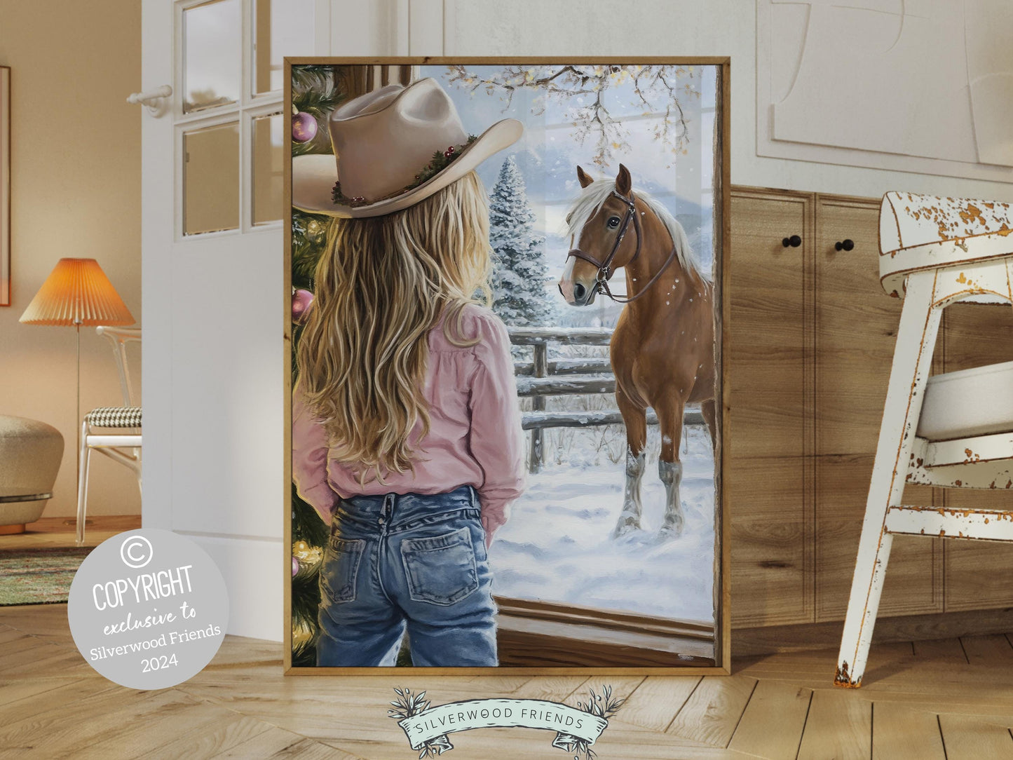 Cowgirl Christmas Print, Cowgirl Nursery Decor, Baby Girl Western Christmas Nursery Decor,Little Cowgirl Pink Horse Wall Decor Digital Print