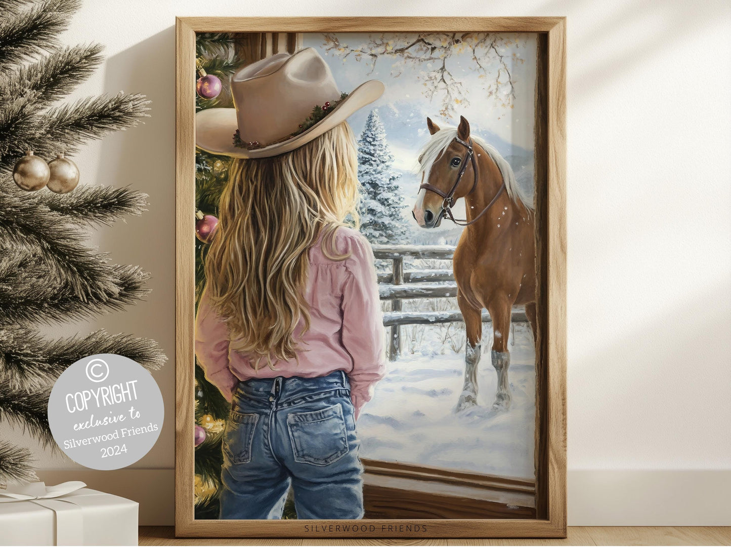 Cowgirl Christmas Print, Cowgirl Nursery Decor, Baby Girl Western Christmas Nursery Decor,Little Cowgirl Pink Horse Wall Decor Digital Print