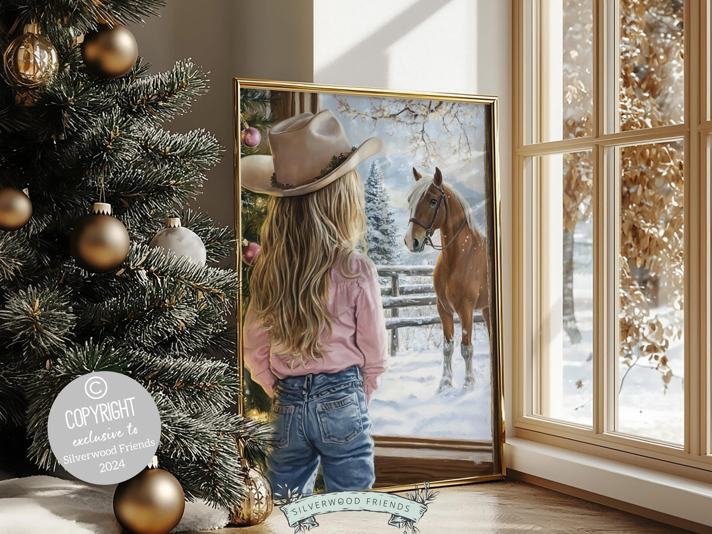 Cowgirl Christmas Print, Cowgirl Nursery Decor, Baby Girl Western Christmas Nursery Decor,Little Cowgirl Pink Horse Wall Decor Digital Print