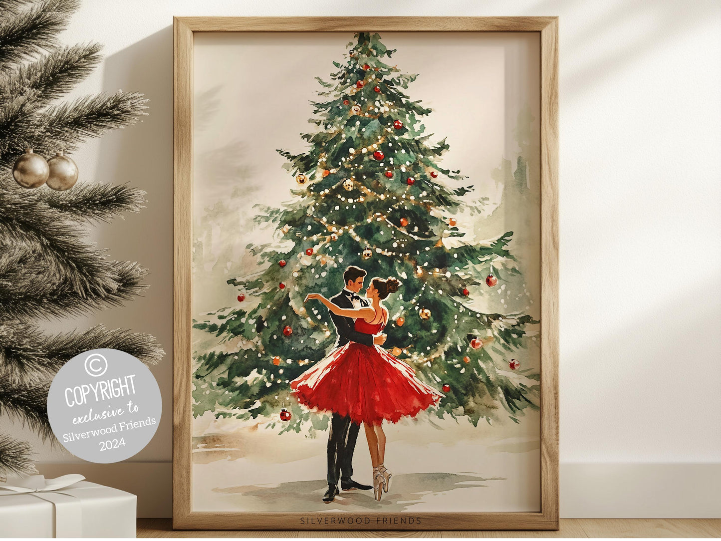 Romantic Ballet Christmas Print, Ballerina Christmas Printable Wall Art, Girlfriend Xmas Gift, Festive Christmas Holiday Decor Digital Print