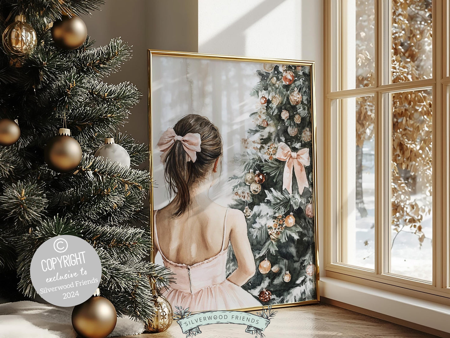 Baby Girls Ballet Nursery Print, Ballerina Nursery Decor, Kids Christmas Printable Wall Art, Girls Pink Princess Wall Decor Digital Print
