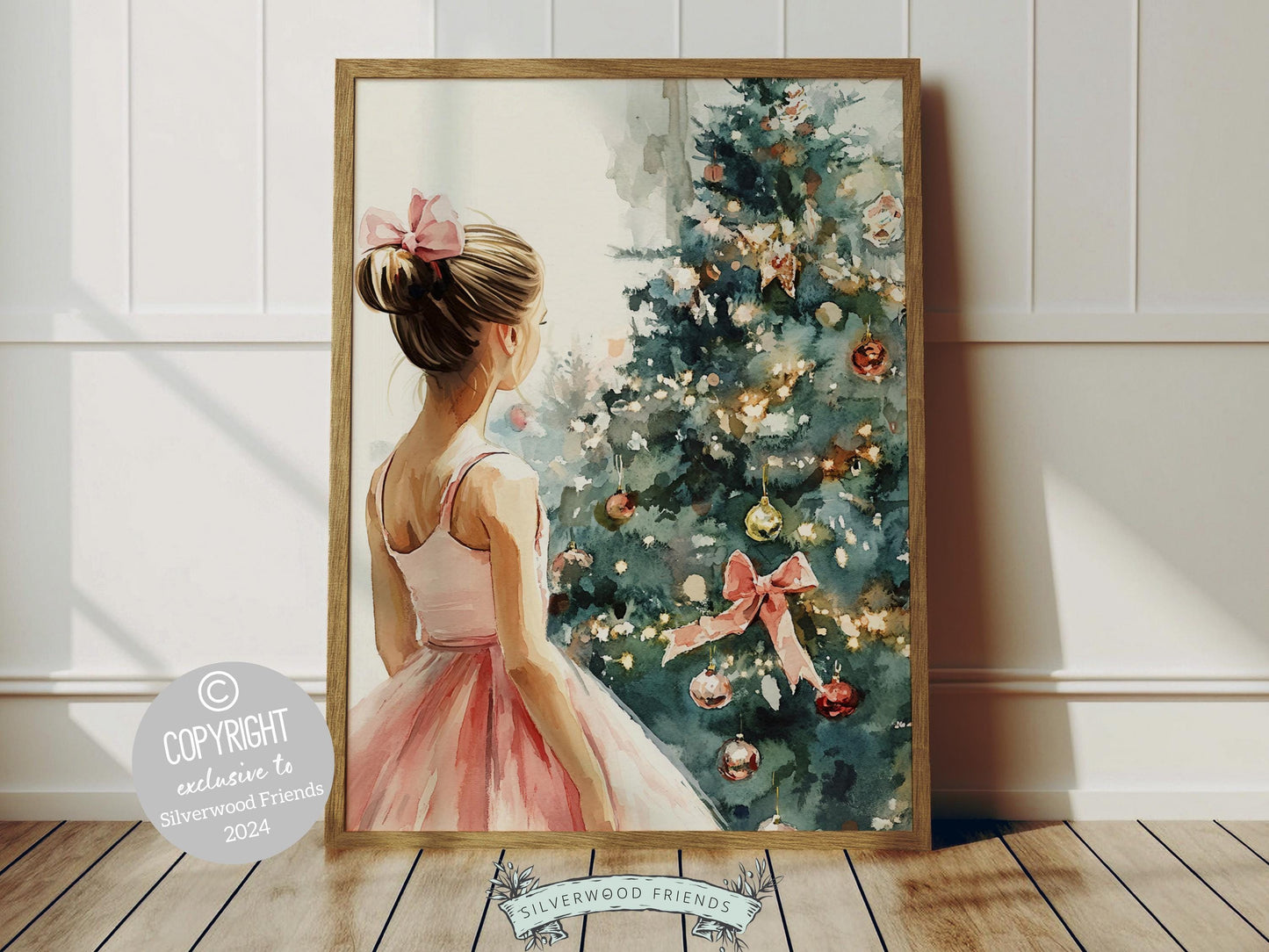 Baby Girls Ballet Nursery Print, Ballerina Nursery Decor, Kids Christmas Printable Wall Art, Girls Pink Princess Wall Decor Digital Print