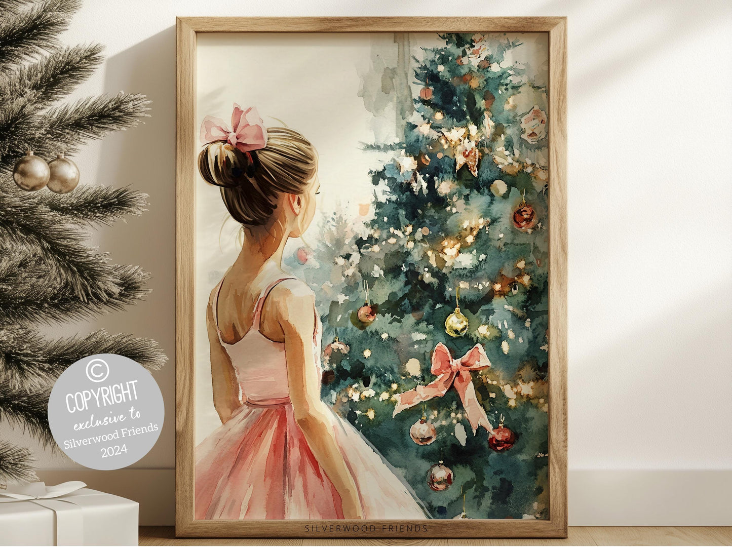 Turn your baby girl's nursery into a realm of Christmas enchantment with our captivating Ballet Christmas Print. Perfect for a ballet themed bedroom this print evoke dreams of graceful twirls and elegant pirouettes