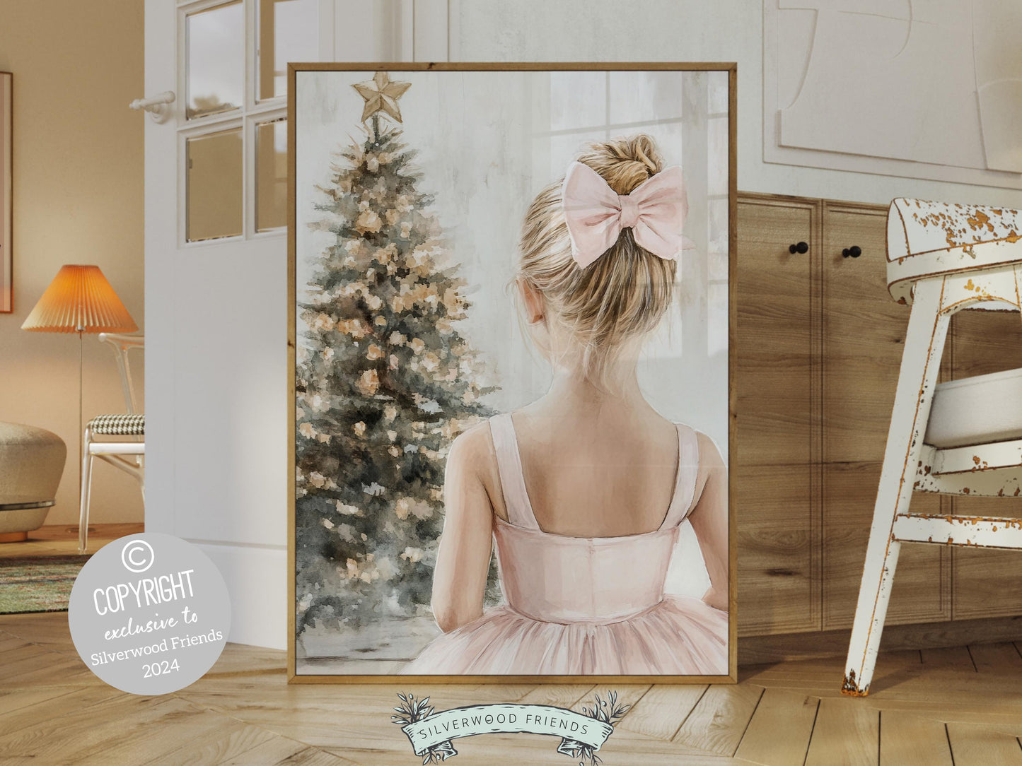 Baby Girls Ballet Nursery Print, Ballerina Nursery Decor, Kids Christmas Printable Wall Art, Girls Pink Princess Wall Decor Digital Print