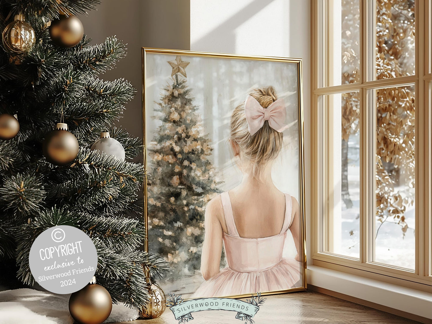 Baby Girls Ballet Nursery Print, Ballerina Nursery Decor, Kids Christmas Printable Wall Art, Girls Pink Princess Wall Decor Digital Print