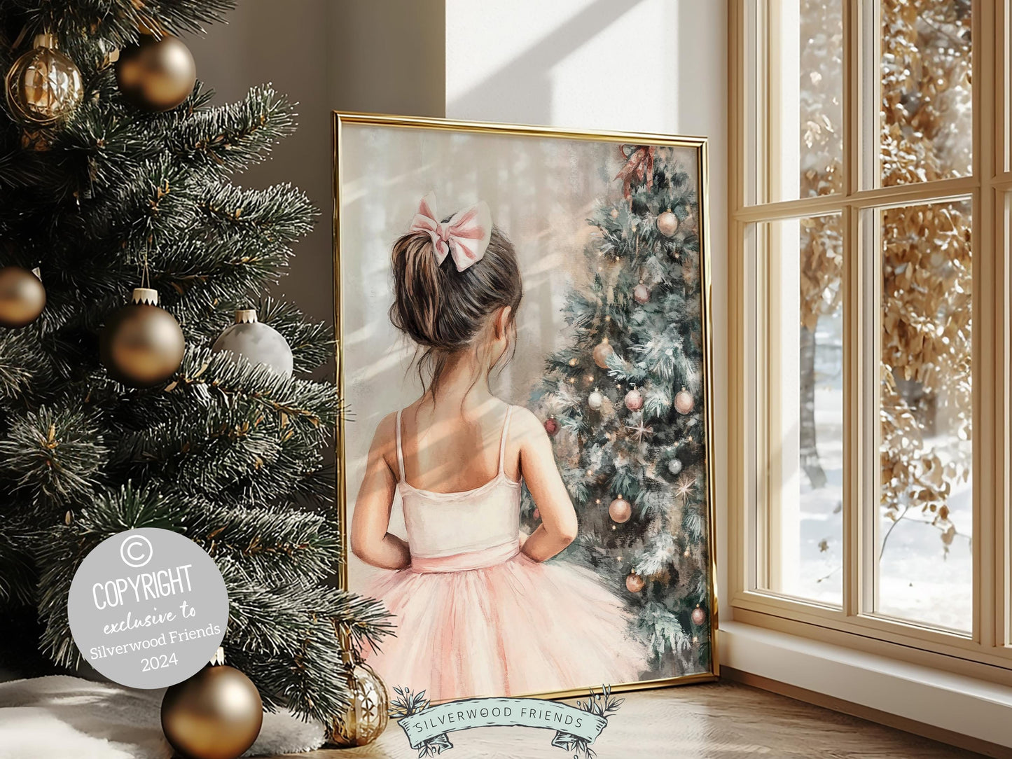 Baby Girls Ballet Nursery Print, Ballerina Nursery Decor, Kids Christmas Printable Wall Art, Girls Pink Princess Wall Decor Digital Print