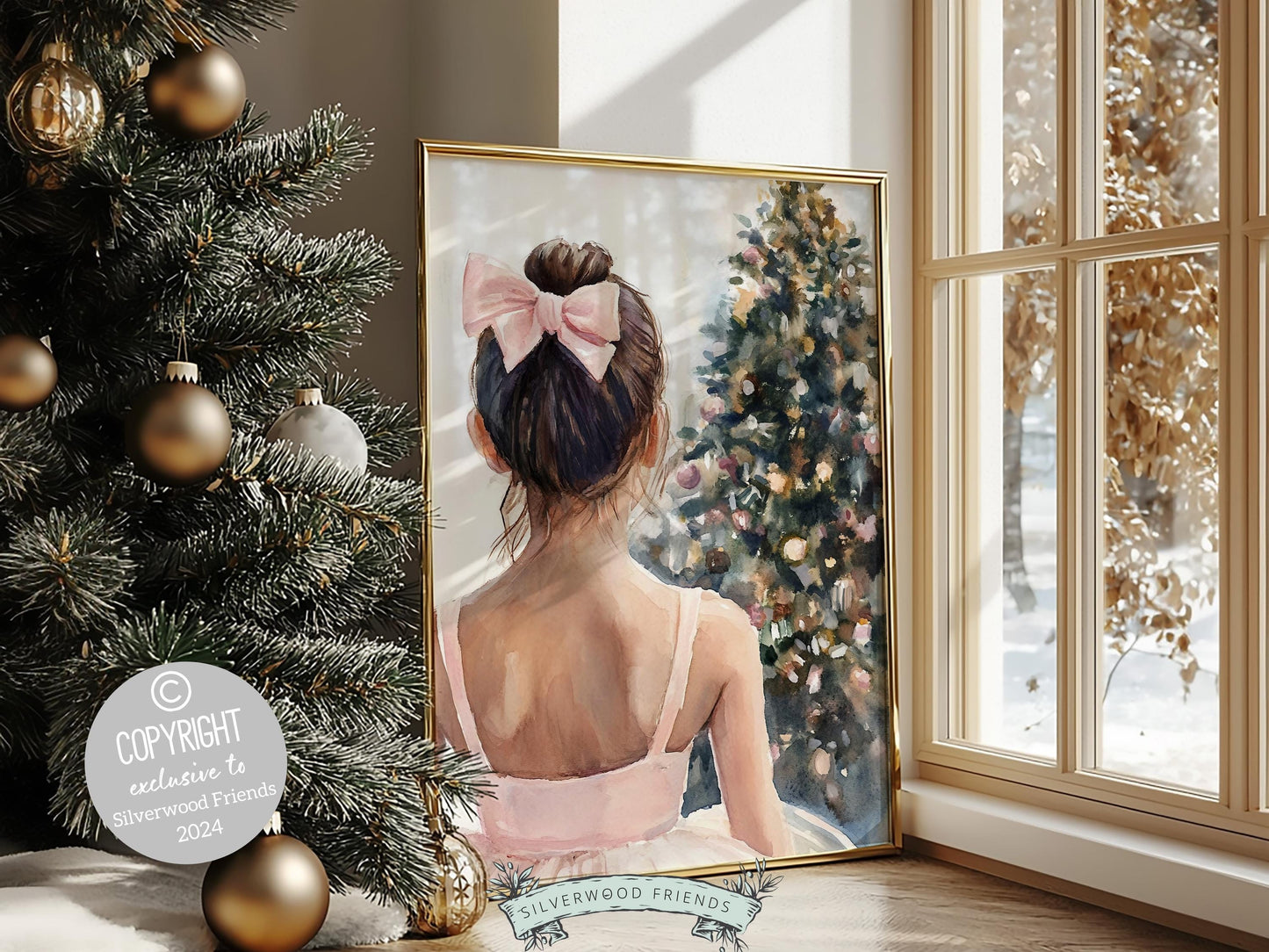 Ballerina Christmas Print, Ballet Nursery Decor, Kids Festive Christmas Printable Wall Art, Seasonal Holiday Wall Decor Gift Digital Print