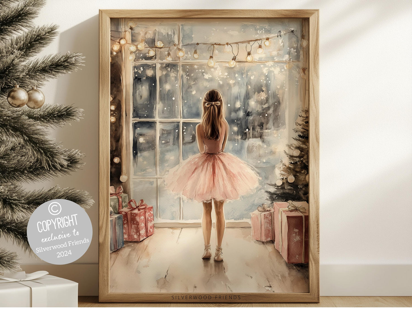 Ballerina Christmas Print, Baby Girl Ballet Nursery Decor Prints, Festive Christmas Printable Wall Art, Seasonal Holiday Decor Digital Print