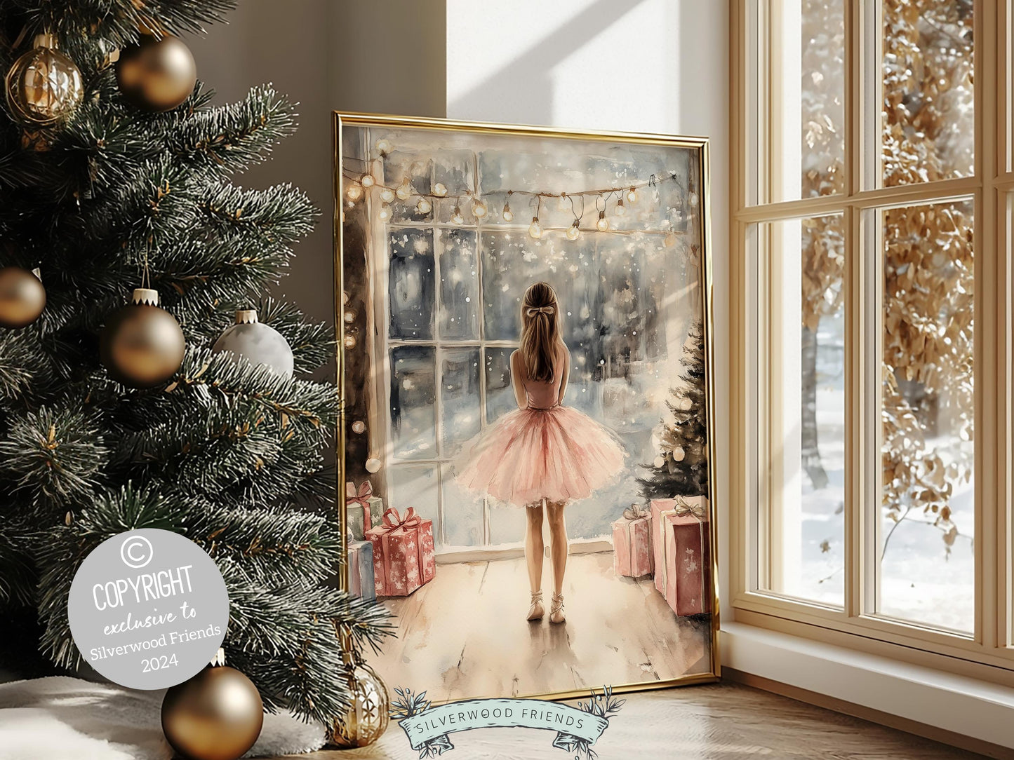 Ballerina Christmas Print, Baby Girl Ballet Nursery Decor Prints, Festive Christmas Printable Wall Art, Seasonal Holiday Decor Digital Print