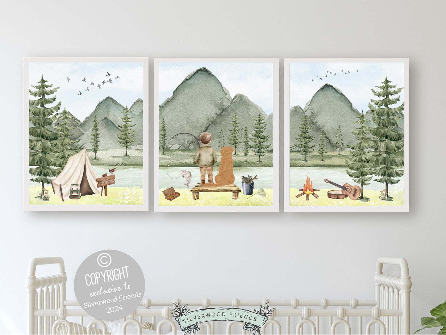 Fishing Nursery Wall Art, Boys Woodland Camping Fishing Nursery Decor, Fish Print,Boys Gone Fishing Adventure Mountain Nursery Digital Print