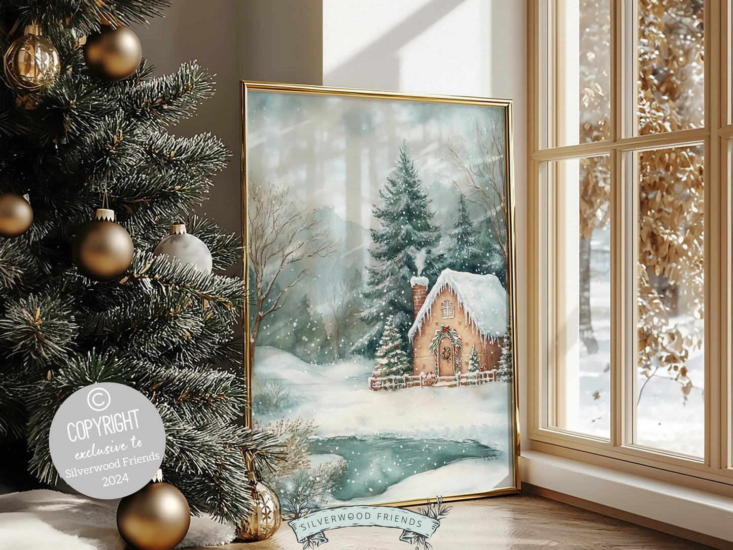 Gingerbread House Christmas Print, Vintage Christmas Wall Art, Traditional Christmas Holiday Decor, Rustic Winter Farmhouse Digital Print
