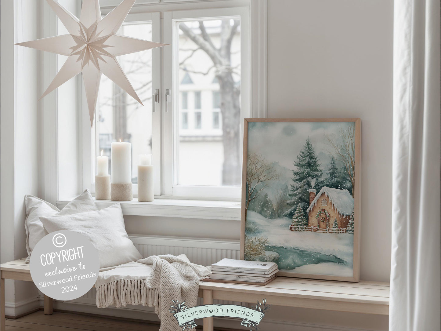 Gingerbread House Christmas Print, Vintage Christmas Wall Art, Traditional Christmas Holiday Decor, Rustic Winter Farmhouse Digital Print