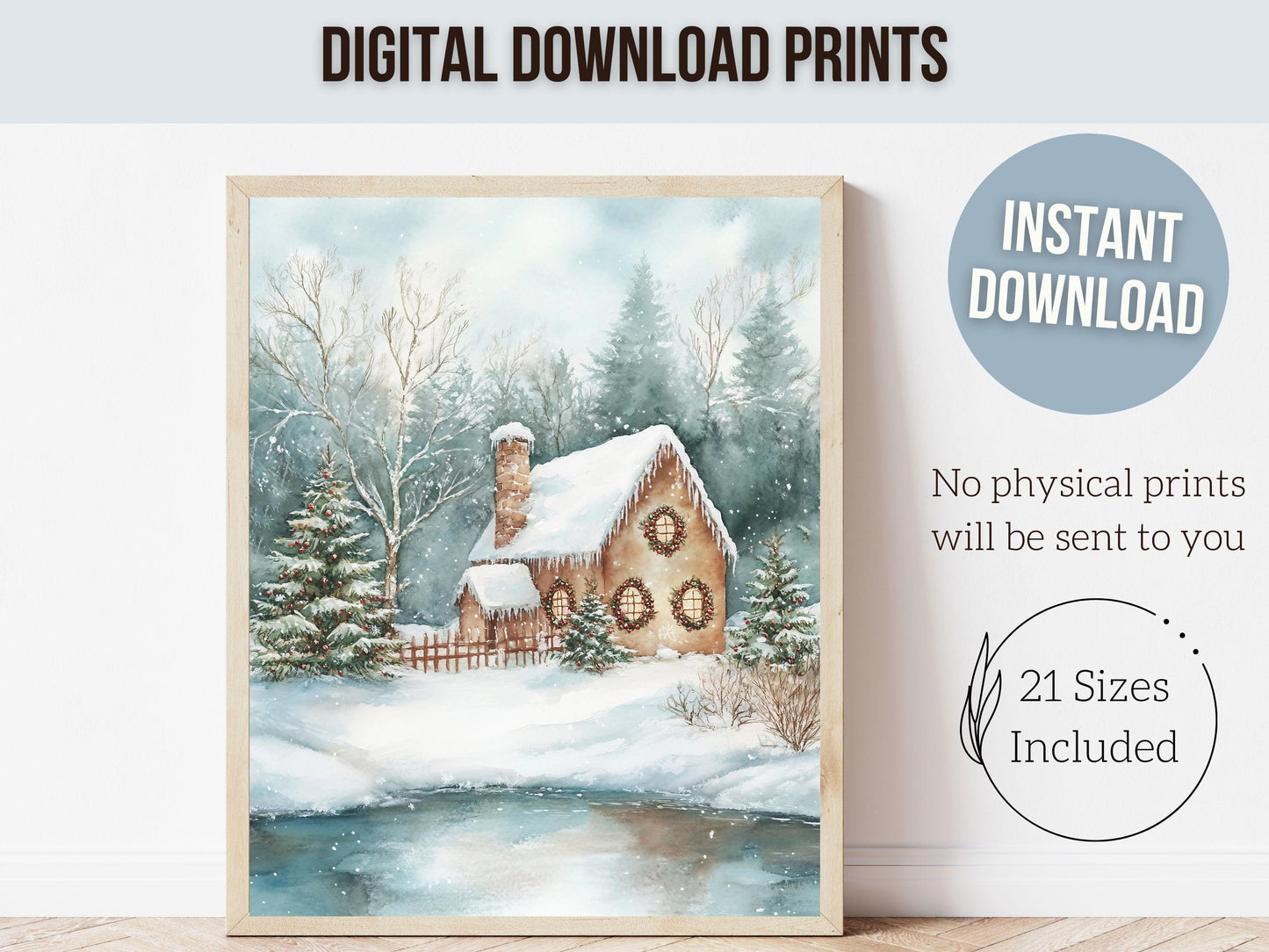 Gingerbread House Christmas Print, Vintage Christmas Wall Art, Festive Christmas Holiday Decor, Rustic Winter Farmhouse Forest Digital Print