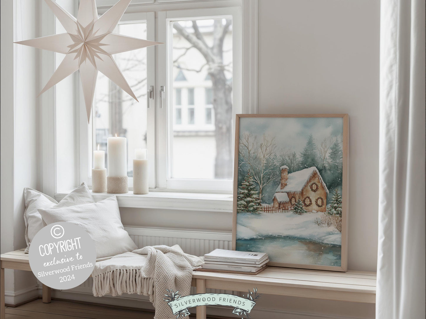 Gingerbread House Christmas Print, Vintage Christmas Wall Art, Festive Christmas Holiday Decor, Rustic Winter Farmhouse Forest Digital Print