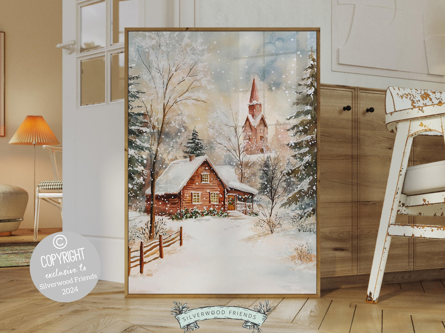 Vintage Christmas Print, Winter Christmas Forest Wall Art Printables, Christmas Holiday Decor, Rustic Winter Farmhouse Decor Digital Print