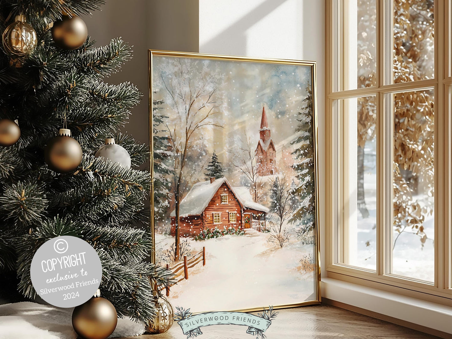 Vintage Christmas Print, Winter Christmas Forest Wall Art Printables, Christmas Holiday Decor, Rustic Winter Farmhouse Decor Digital Print