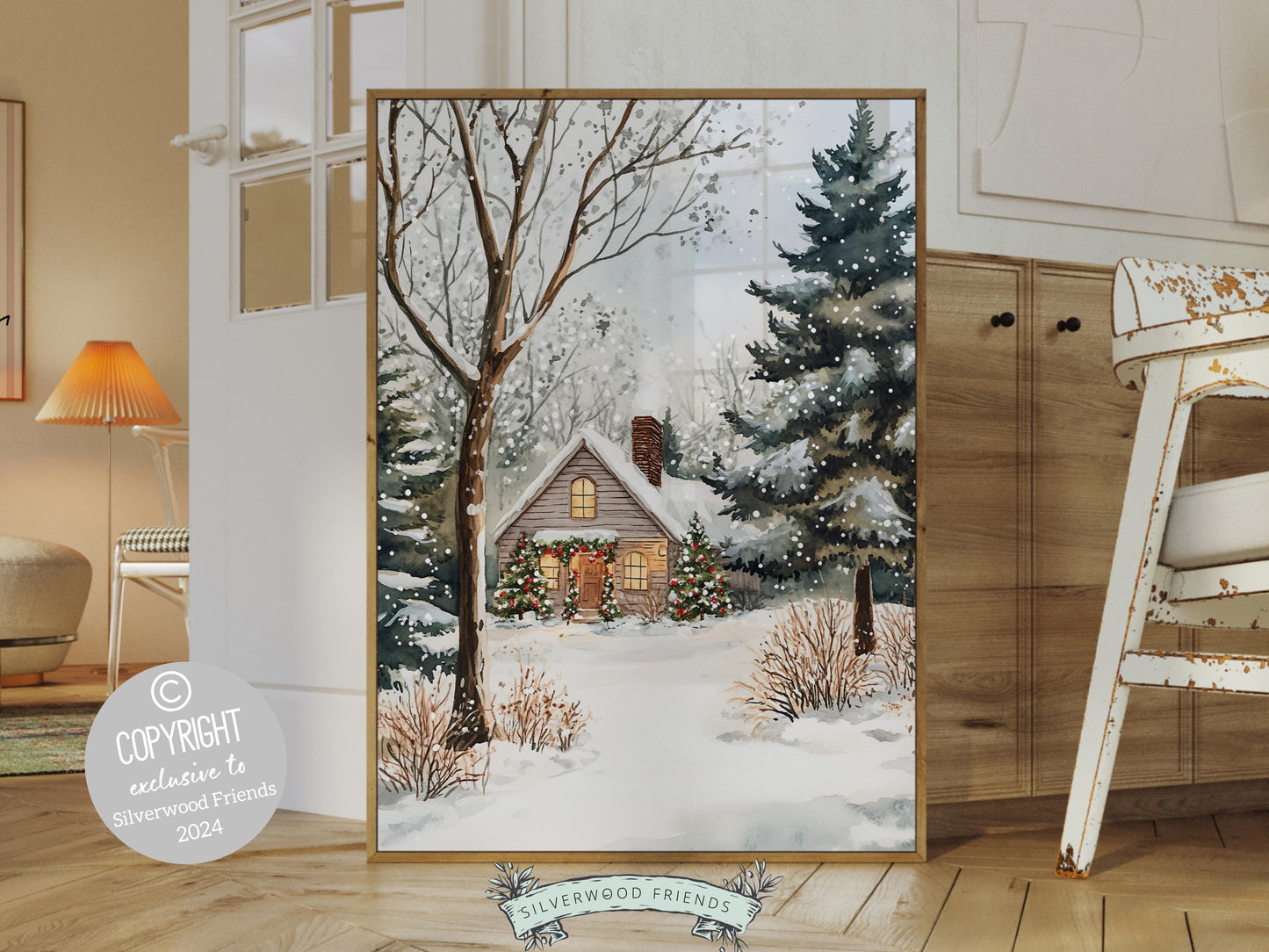 Christmas Farmhouse Print, Winter Christmas Forest Wall Art Printables, Christmas Holiday Decor, Rustic Winter Farmhouse Decor Digital Print