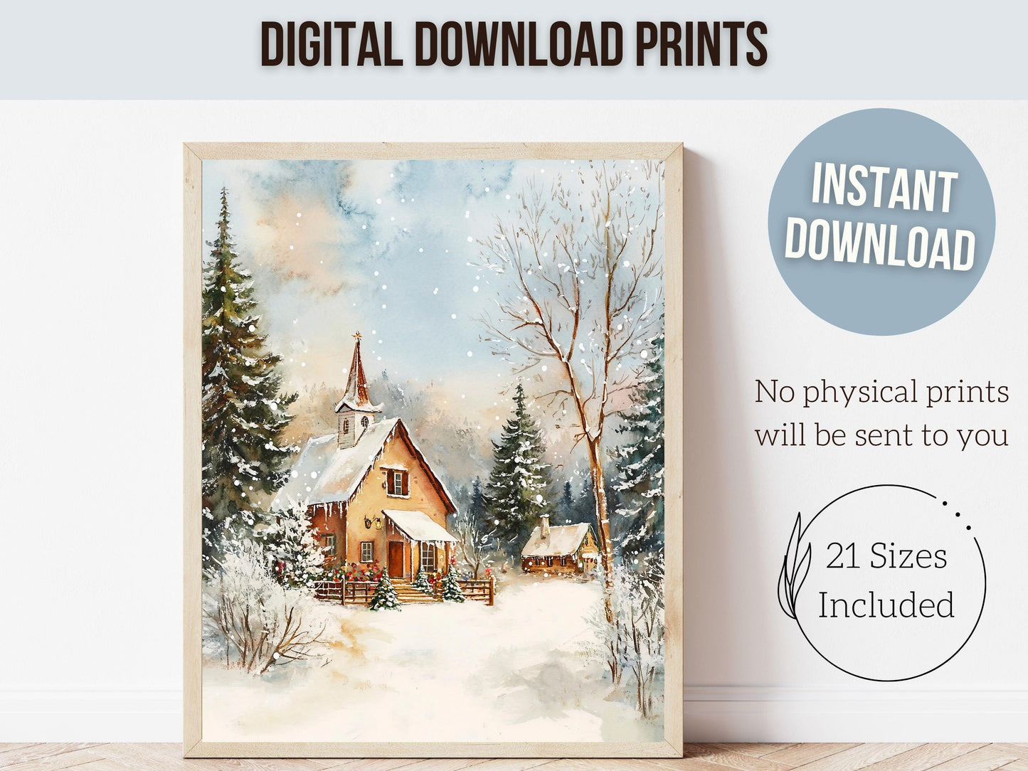 Christmas Farmhouse Print, Winter Christmas Church Wall Art Printables, Christmas Holiday Decor, Rustic Winter Farmhouse Decor Digital Print
