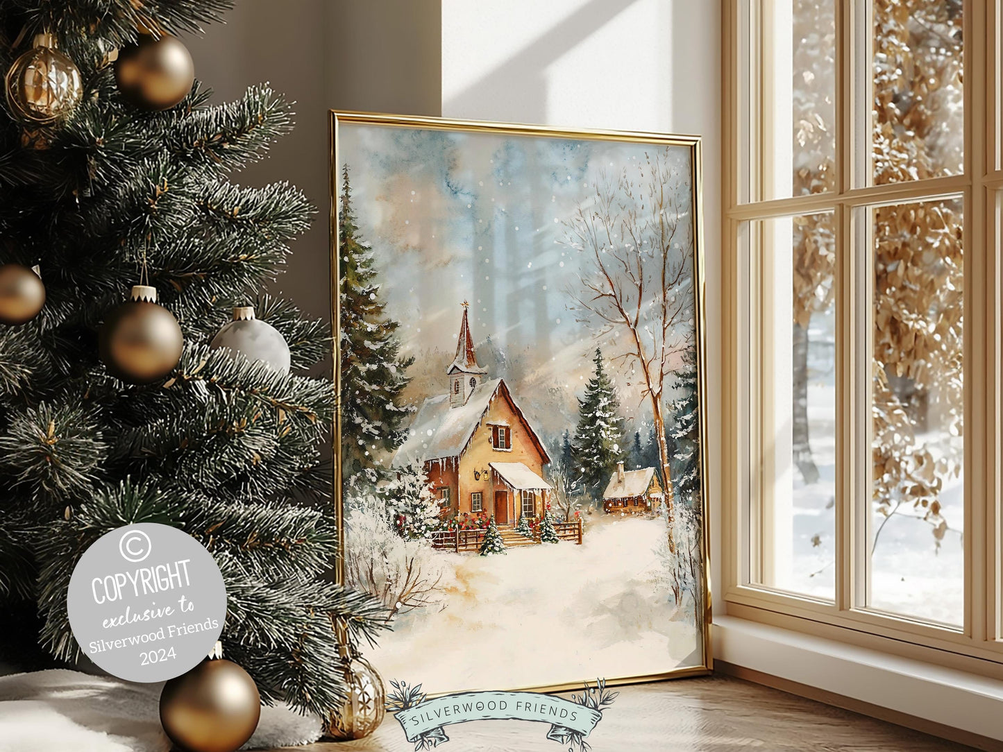 Christmas Farmhouse Print, Winter Christmas Church Wall Art Printables, Christmas Holiday Decor, Rustic Winter Farmhouse Decor Digital Print