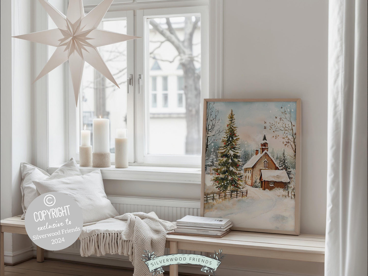 Christmas Farmhouse Print, Winter Christmas Church Wall Art Printables, Cozy Christmas Holiday Decor, Rustic Farmhouse Decor Digital Print