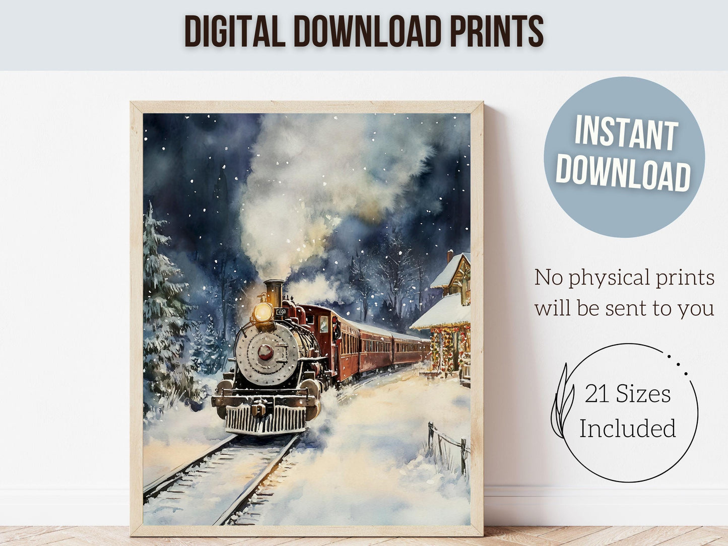 Vintage Christmas Print, North Pole Christmas Train Wall Art, Kids Christmas Holiday Decor, Kids Transport Train Nursery Decor Digital Print